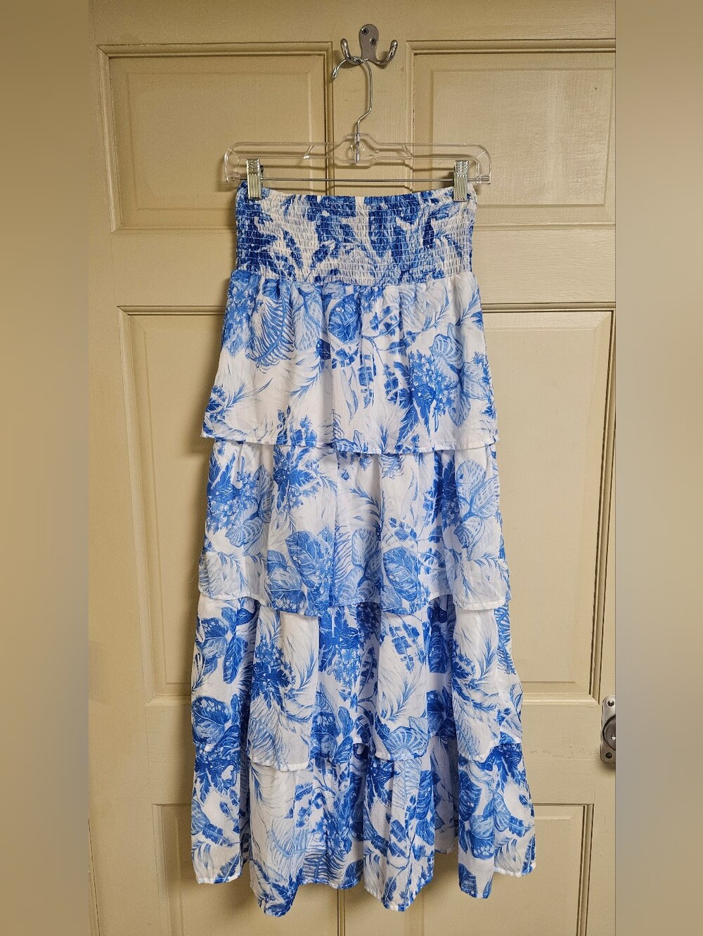Women's Blue & White Floral Layered Maxi Skirt - size S
